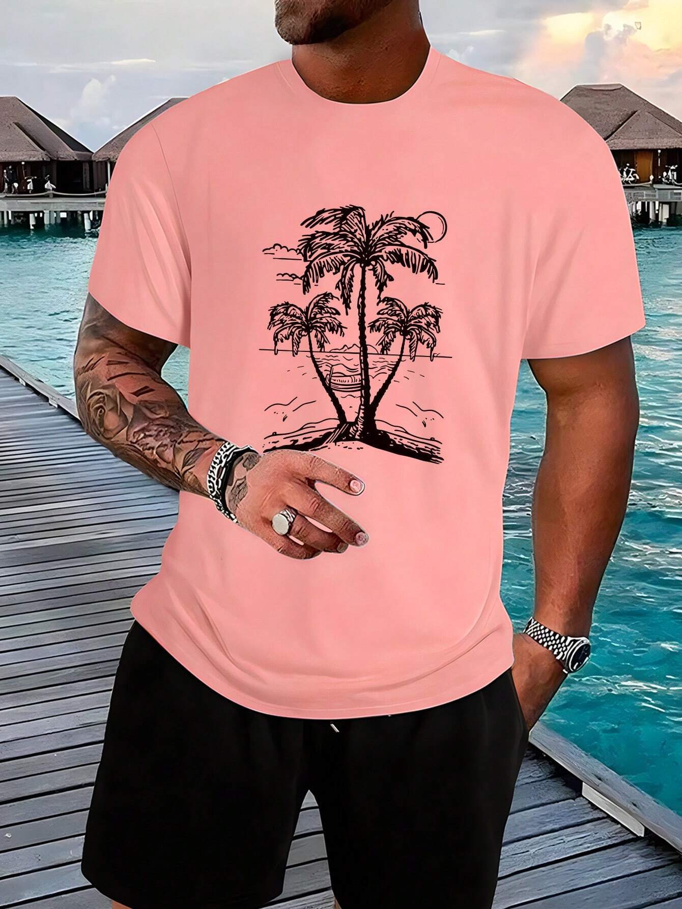 Coconut Tree Printed Comfy T Shirt-Vacay Outfit