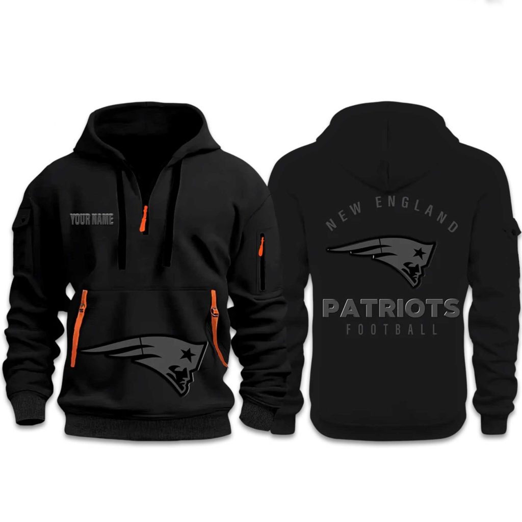 New England Patriots Football Team Themed Hoodie With Half Zip And Back Print