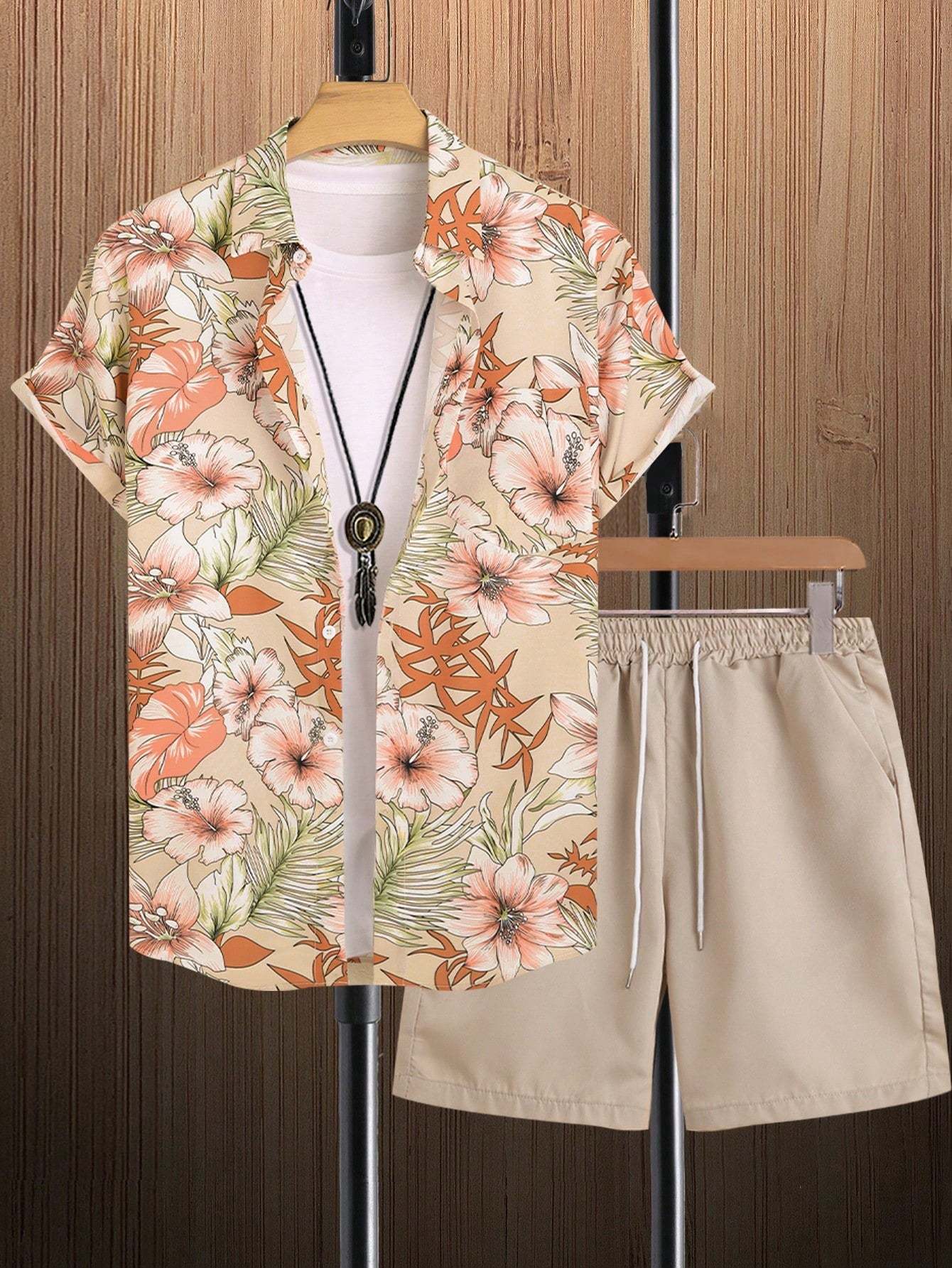 Tropical Harmony Shirt And Shorts Set-Vacay Outfit