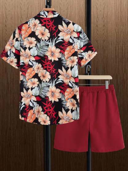 Tropical Harmony Shirt And Shorts Set-Vacay Outfit