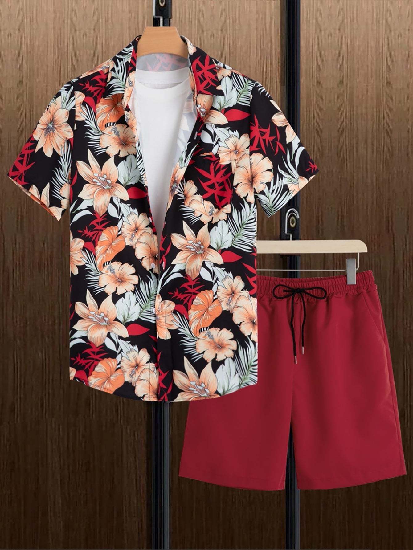 Tropical Harmony Shirt And Shorts Set-Vacay Outfit