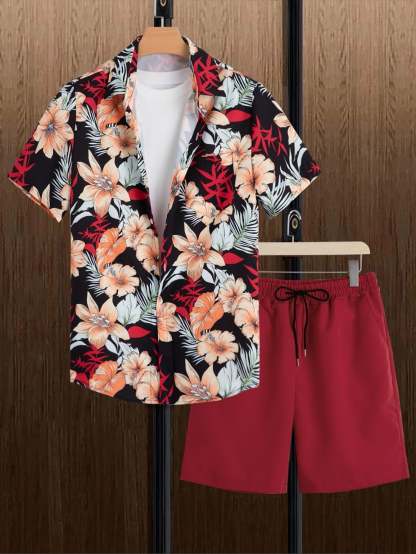 Tropical Harmony Shirt And Shorts Set-Vacay Outfit