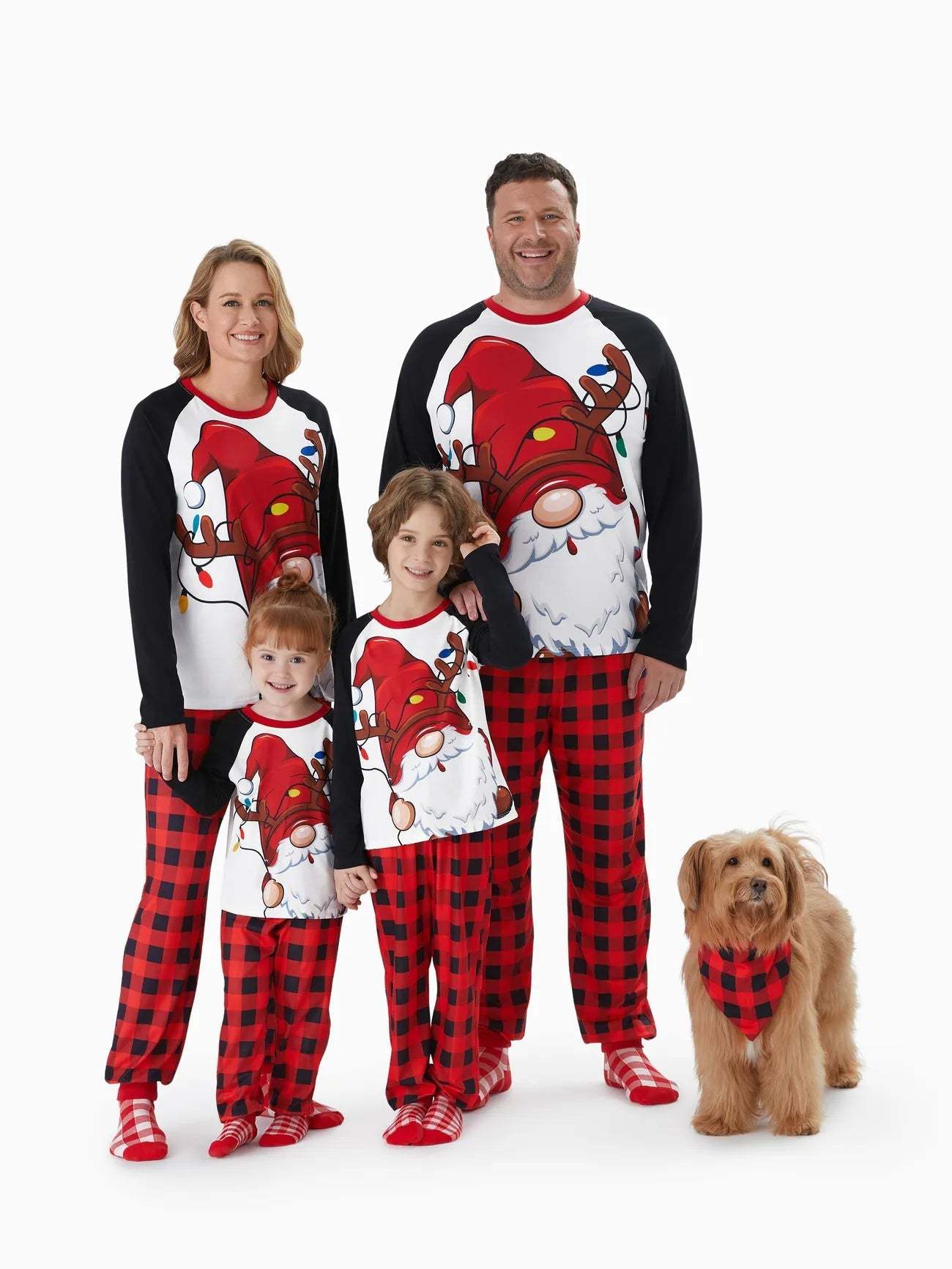 Santa Print And Plaid Bottoms Family Matching Christmas Pajama Set