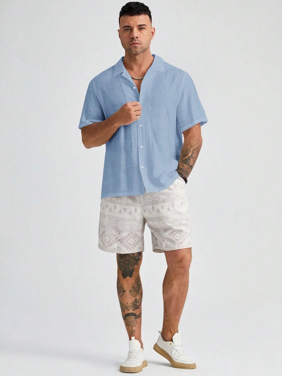 Plus Size Woven Short Sleeve Shirts-Vacay Outfit