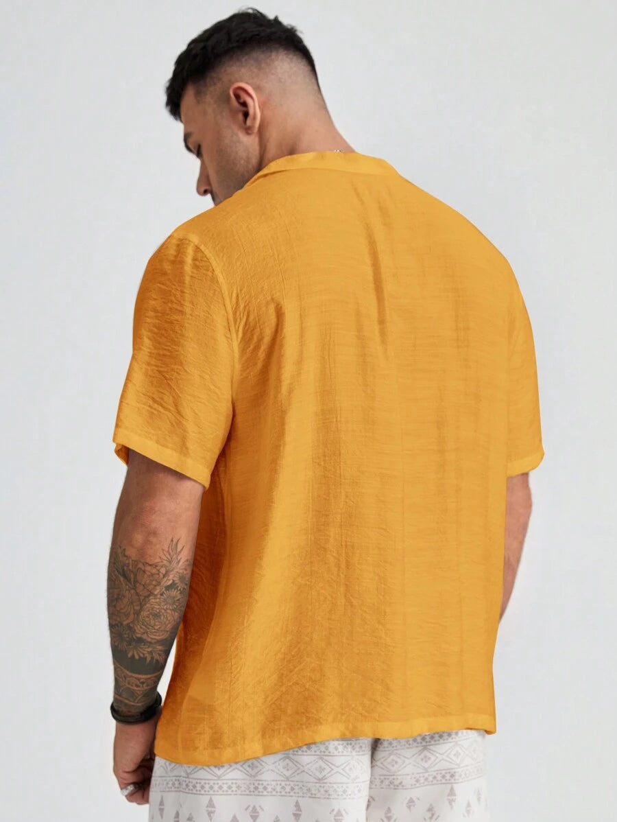 Plus Size Woven Short Sleeve Shirts-Vacay Outfit