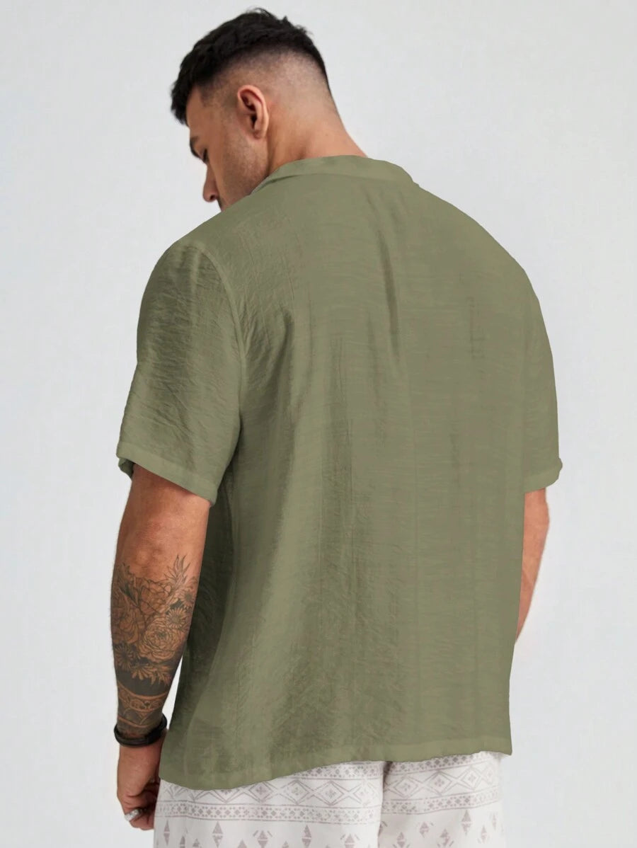 Plus Size Woven Short Sleeve Shirts-Vacay Outfit