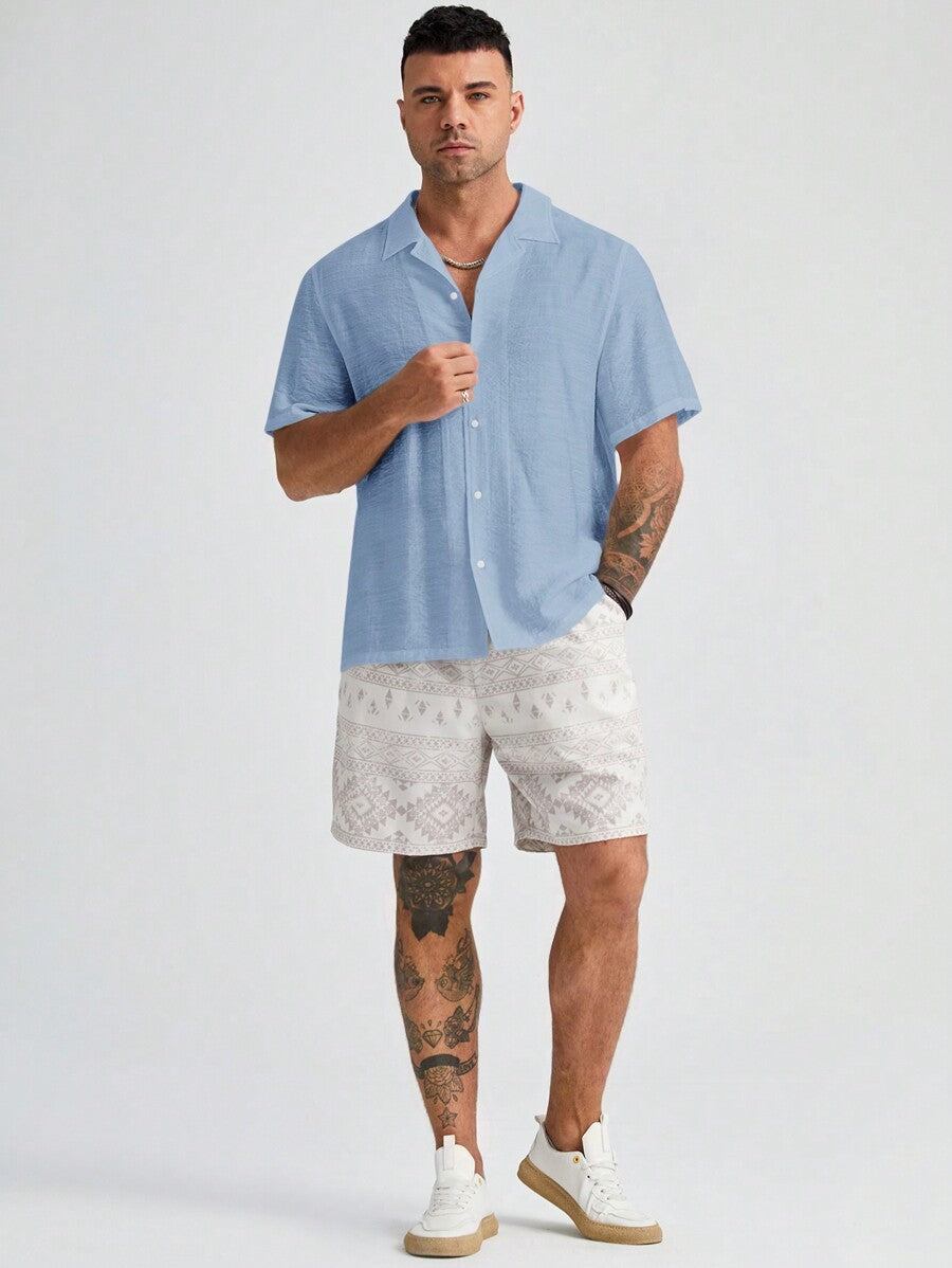 Plus Size Woven Short Sleeve Shirts-Vacay Outfit