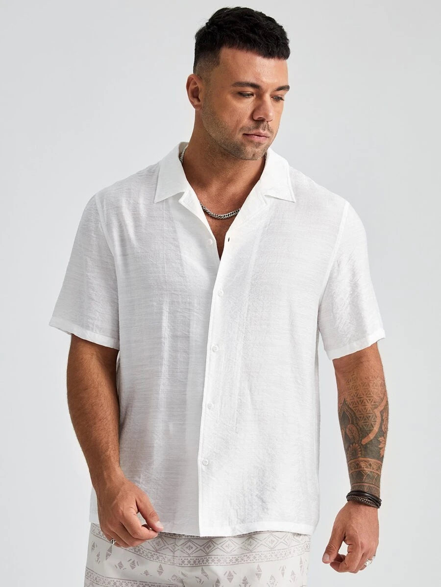 Plus Size Woven Short Sleeve Shirts-Vacay Outfit