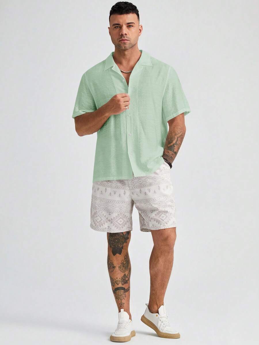 Plus Size Woven Short Sleeve Shirts-Vacay Outfit