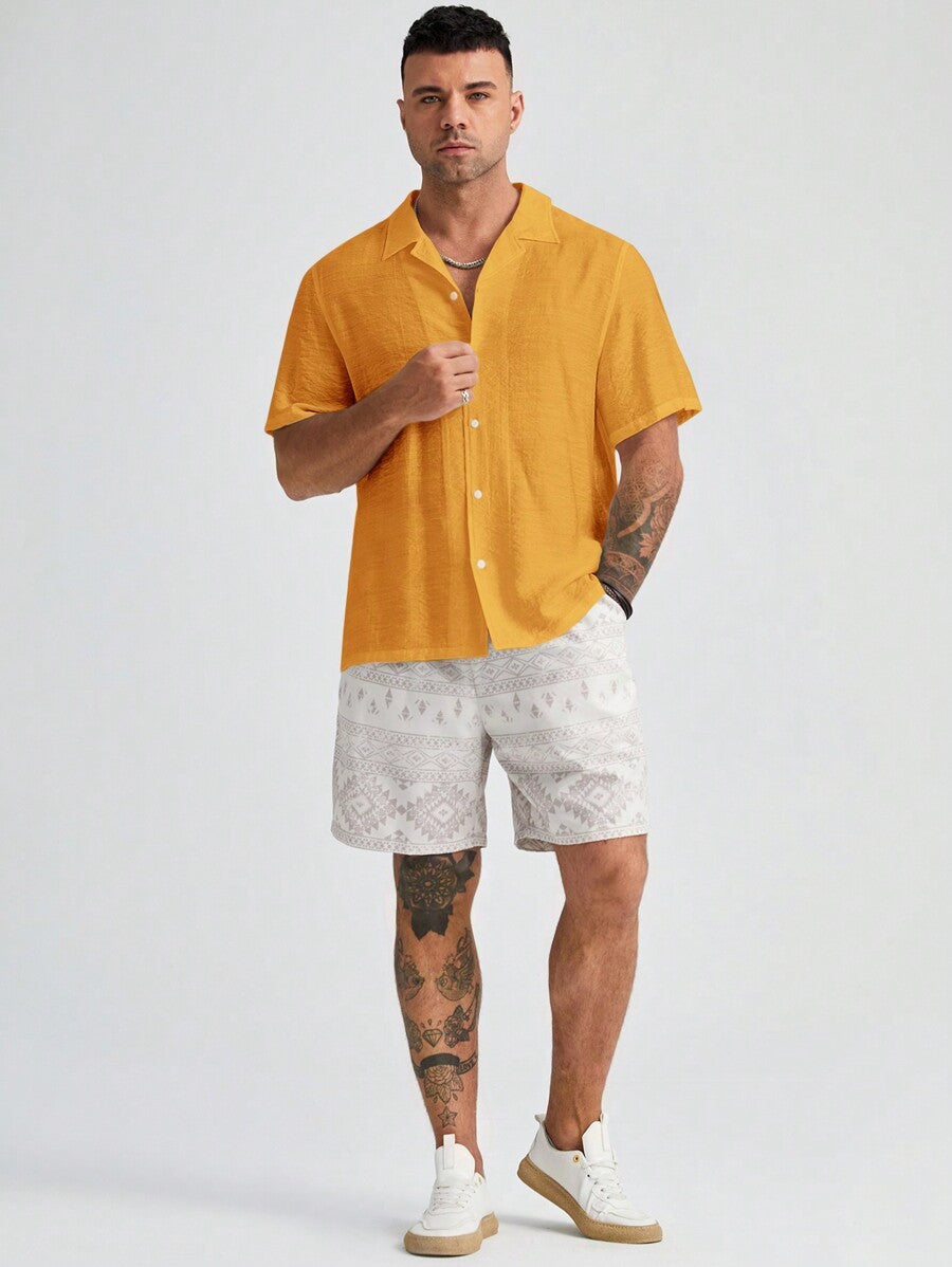 Plus Size Woven Short Sleeve Shirts-Vacay Outfit