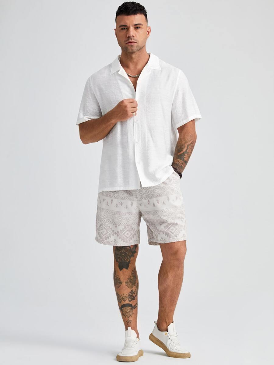 Plus Size Woven Short Sleeve Shirts-Vacay Outfit