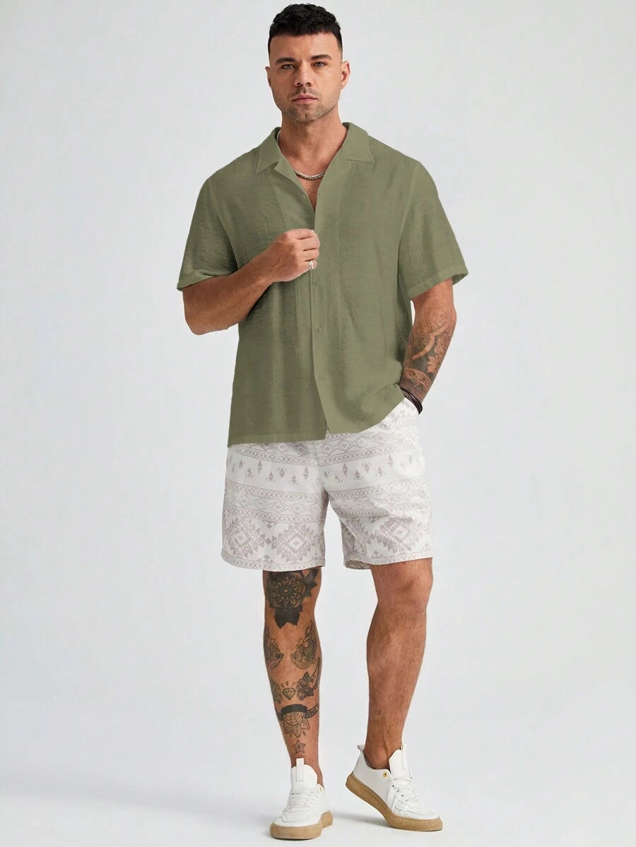 Plus Size Woven Short Sleeve Shirts-Vacay Outfit