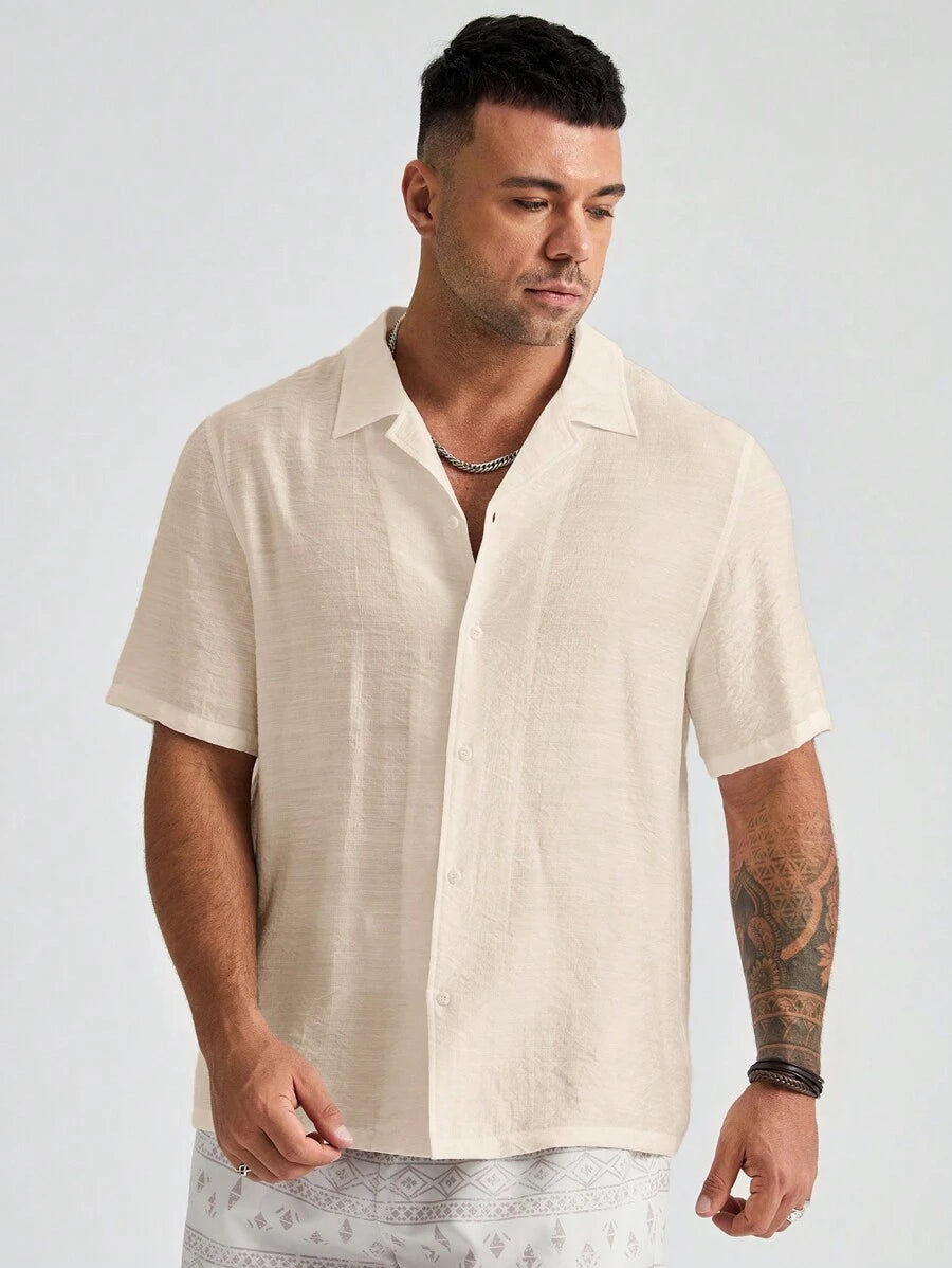 Plus Size Woven Short Sleeve Shirts-Vacay Outfit
