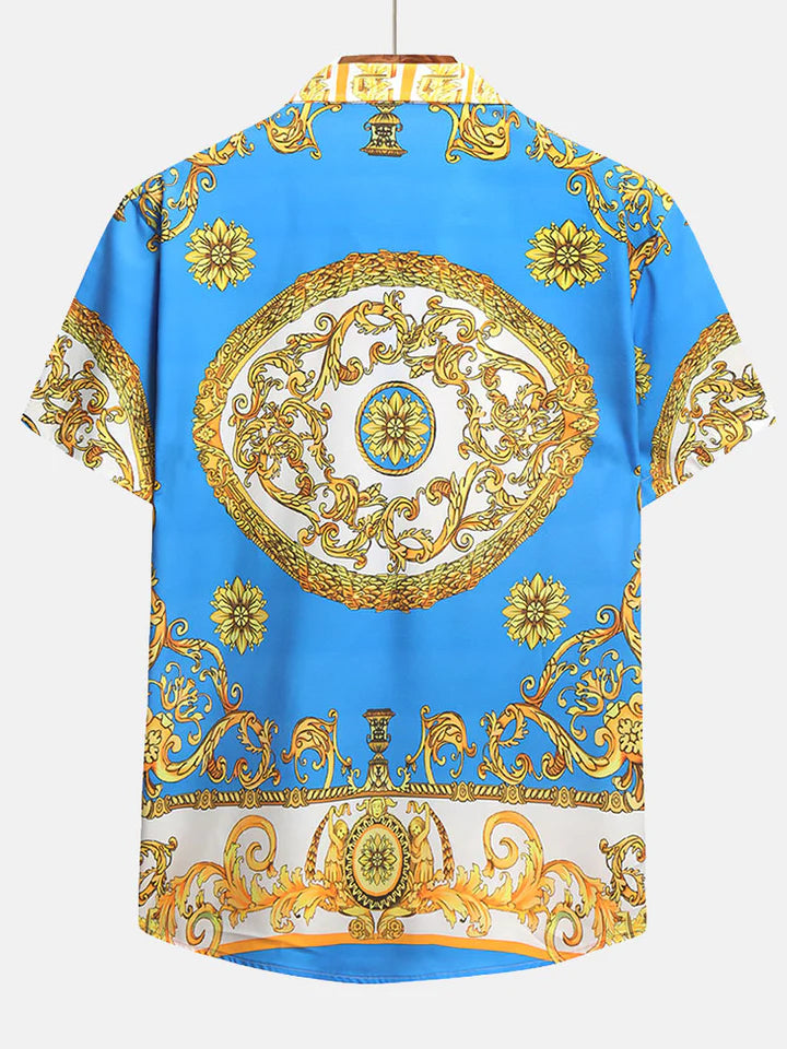 Printed Button Up Shirt And Shorts Set-Vacay Outfit