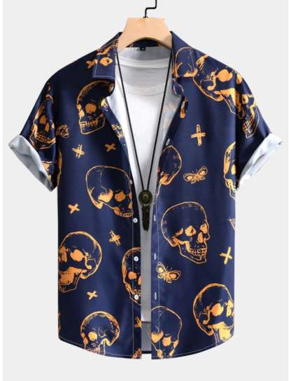 Printed Design Button Up Shirt-Vacay Outfit