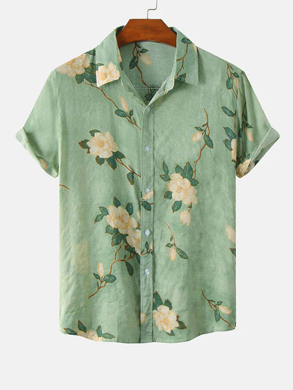 Floral Printed Short Sleeve Shirts-Vacay Outfit