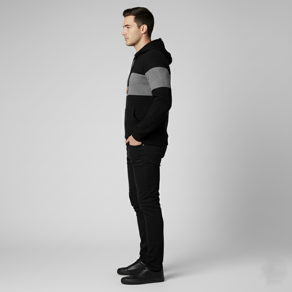 Pullover Plaid Jacquard Long Sleeve Drawstring Hipster Casual Hooded