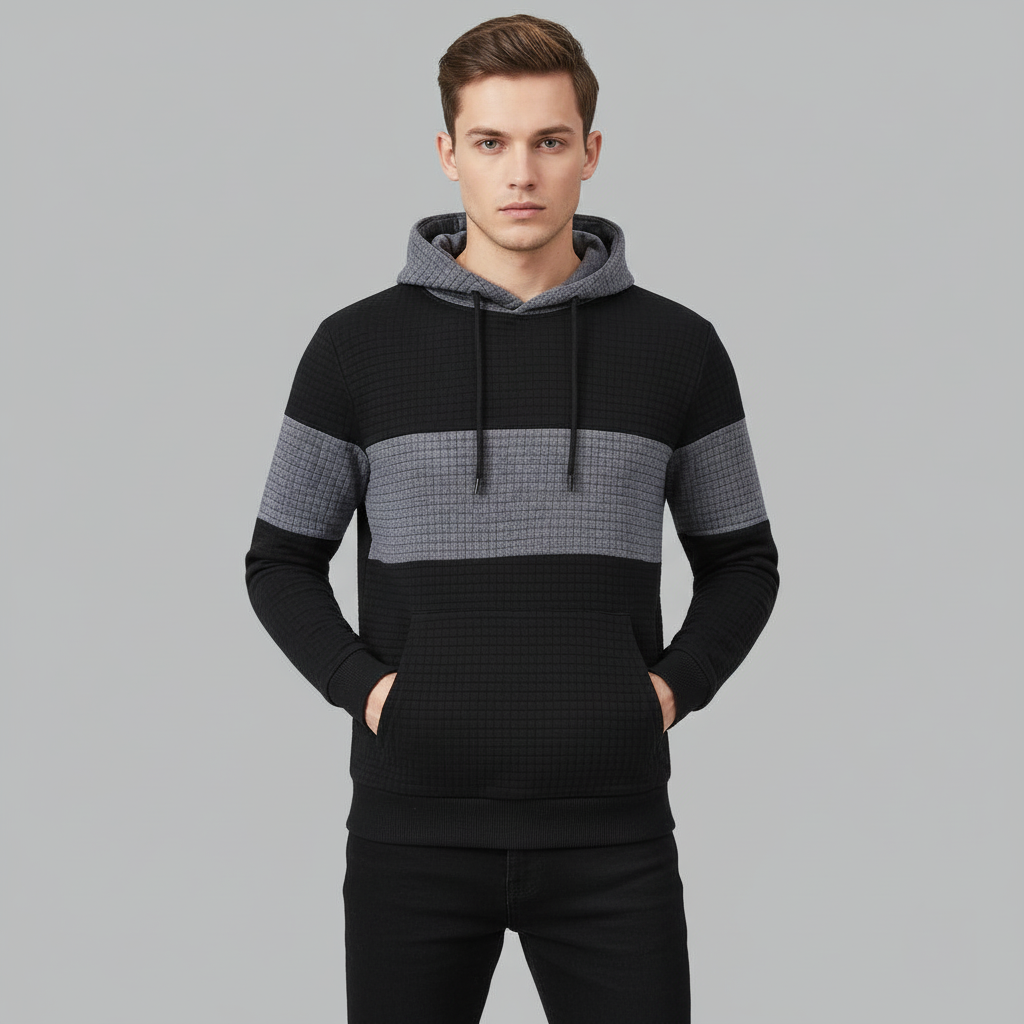 Pullover Plaid Jacquard Long Sleeve Drawstring Hipster Casual Hooded