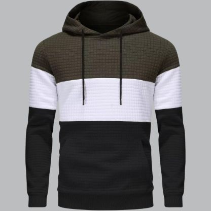 Pullover Plaid Jacquard Long Sleeve Drawstring Hipster Casual Hooded