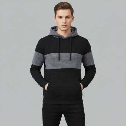 Pullover Plaid Jacquard Long Sleeve Drawstring Hipster Casual Hooded