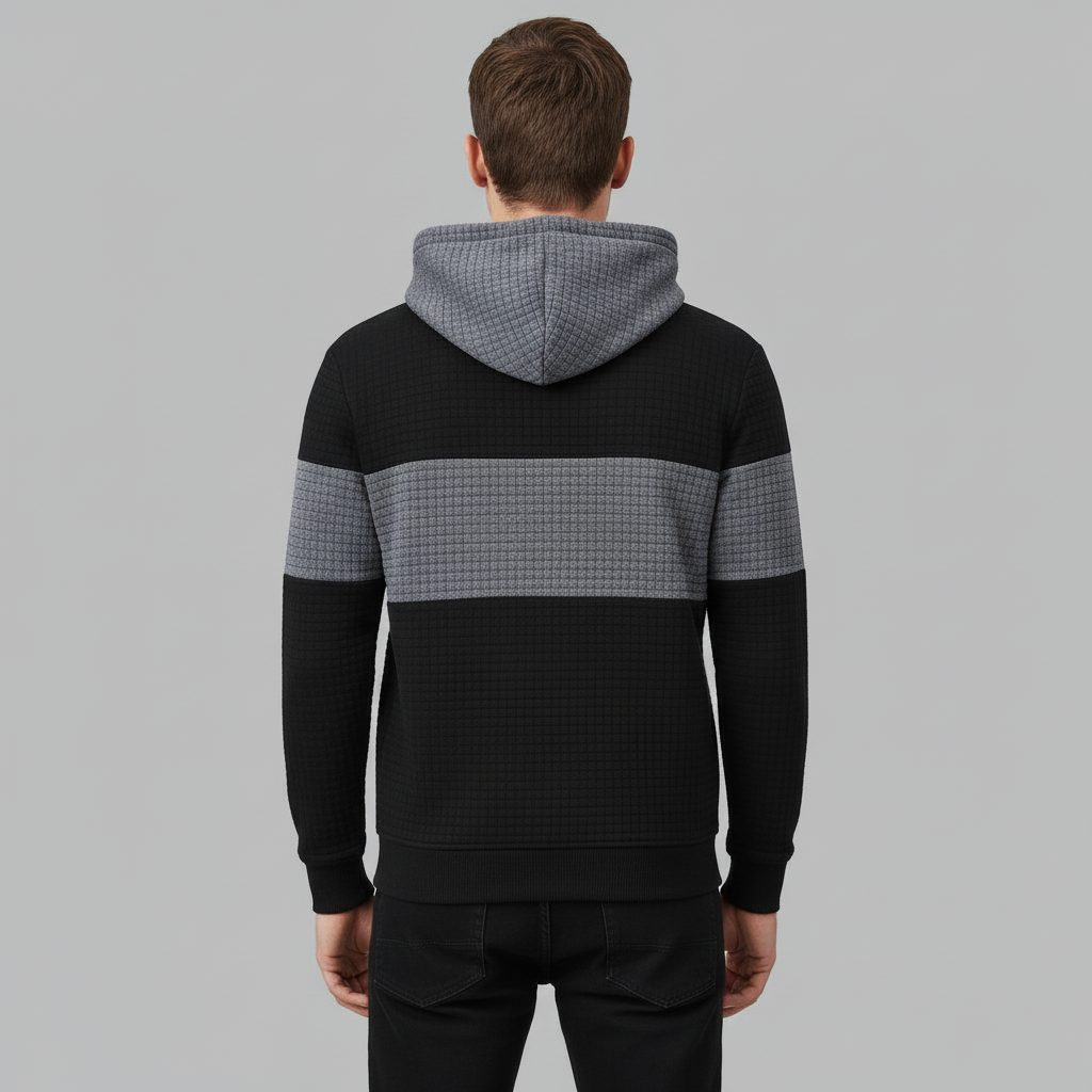 Pullover Plaid Jacquard Long Sleeve Drawstring Hipster Casual Hooded