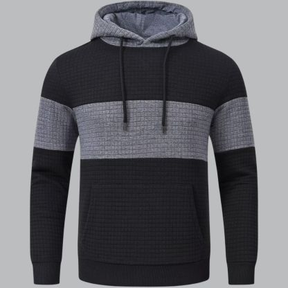 Pullover Plaid Jacquard Long Sleeve Drawstring Hipster Casual Hooded