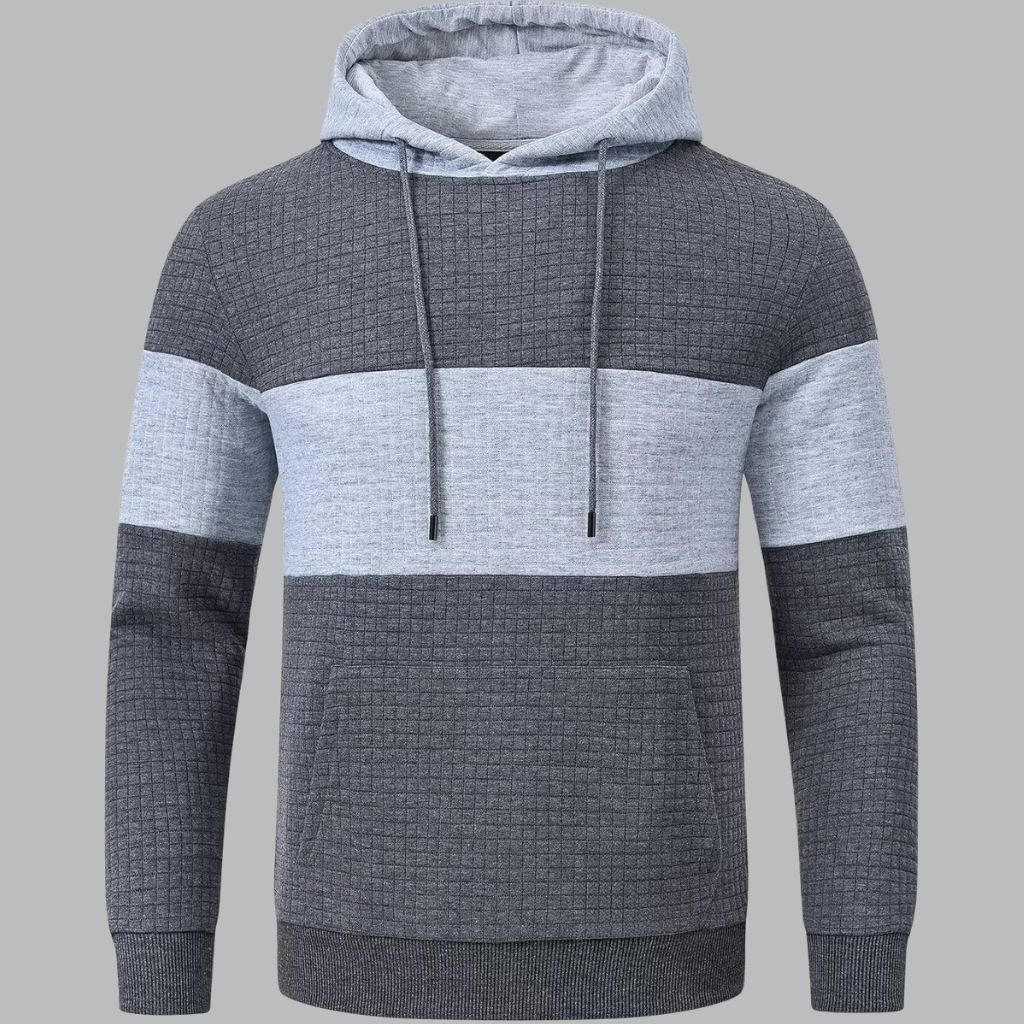 Pullover Plaid Jacquard Long Sleeve Drawstring Hipster Casual Hooded