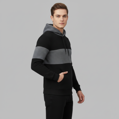 Pullover Plaid Jacquard Long Sleeve Drawstring Hipster Casual Hooded