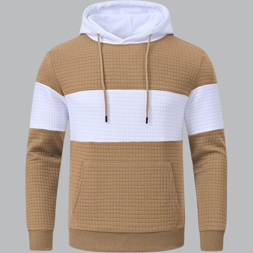 Pullover Plaid Jacquard Long Sleeve Drawstring Hipster Casual Hooded