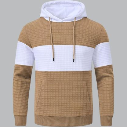 Pullover Plaid Jacquard Long Sleeve Drawstring Hipster Casual Hooded