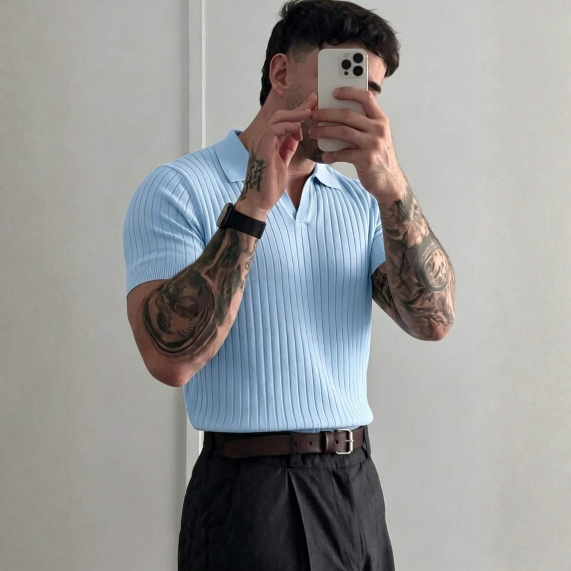 Summer Knit Collar Polo Shirt For Men