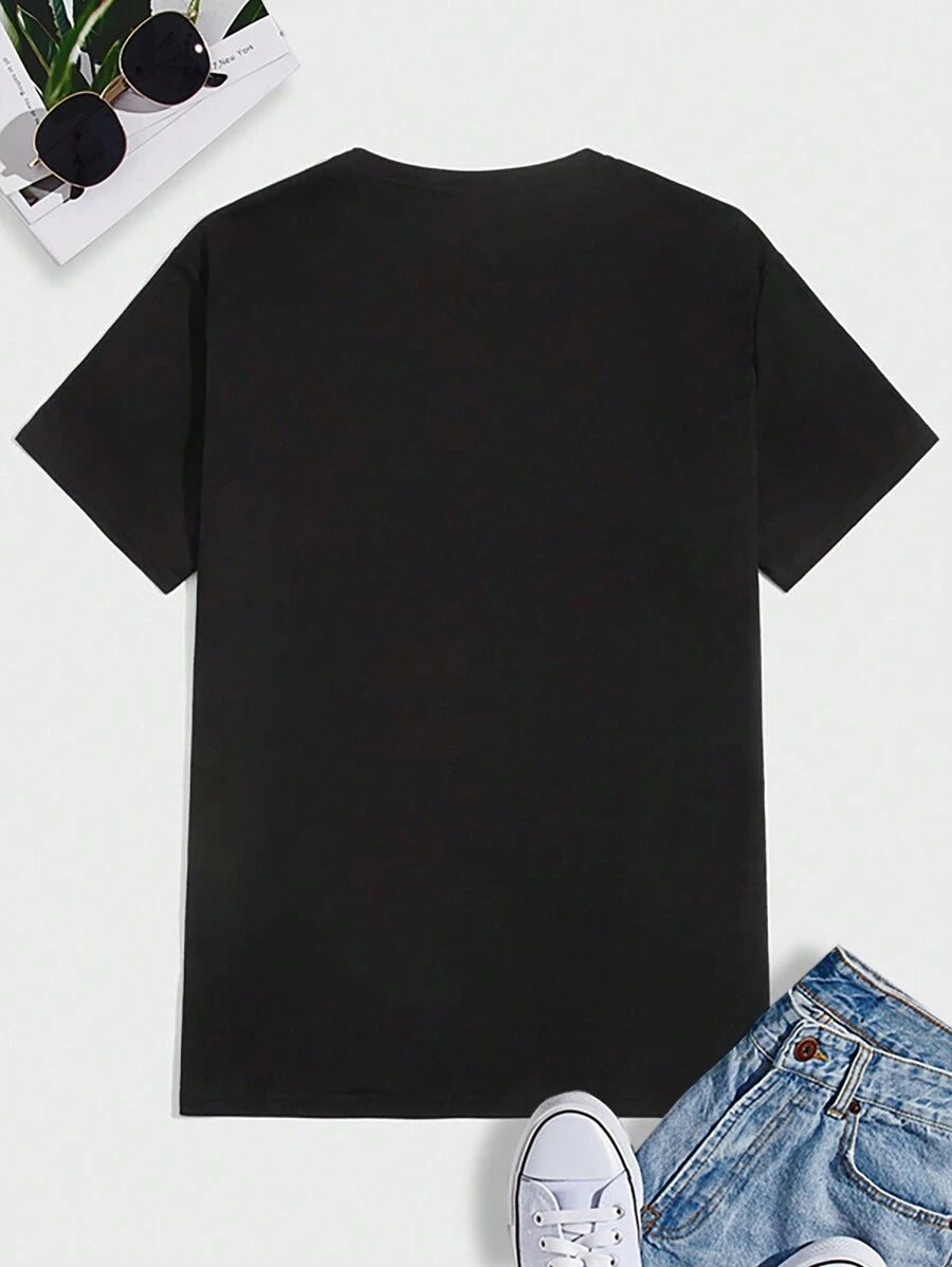 Round Collar Graphic Printed T Shirts-Vacay Outfit