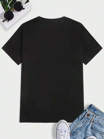 Round Collar Graphic Printed T Shirts-Vacay Outfit
