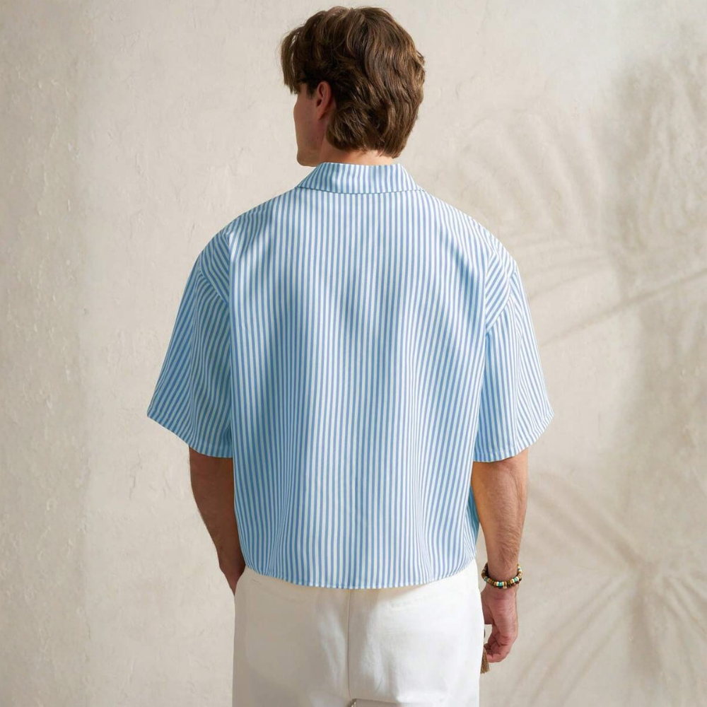 Striped Print Short Sleeve Summer Casual Vacation Style Shirt For Men
