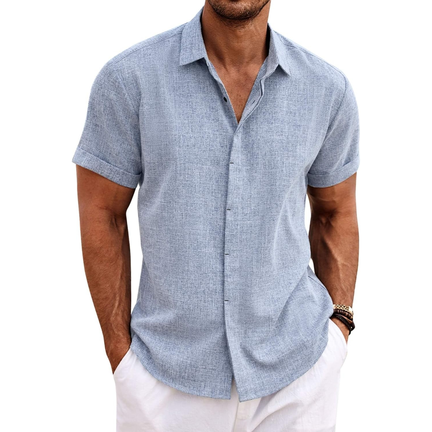 Short Sleeve Linen Shirt Button Down Casual Summer Wear