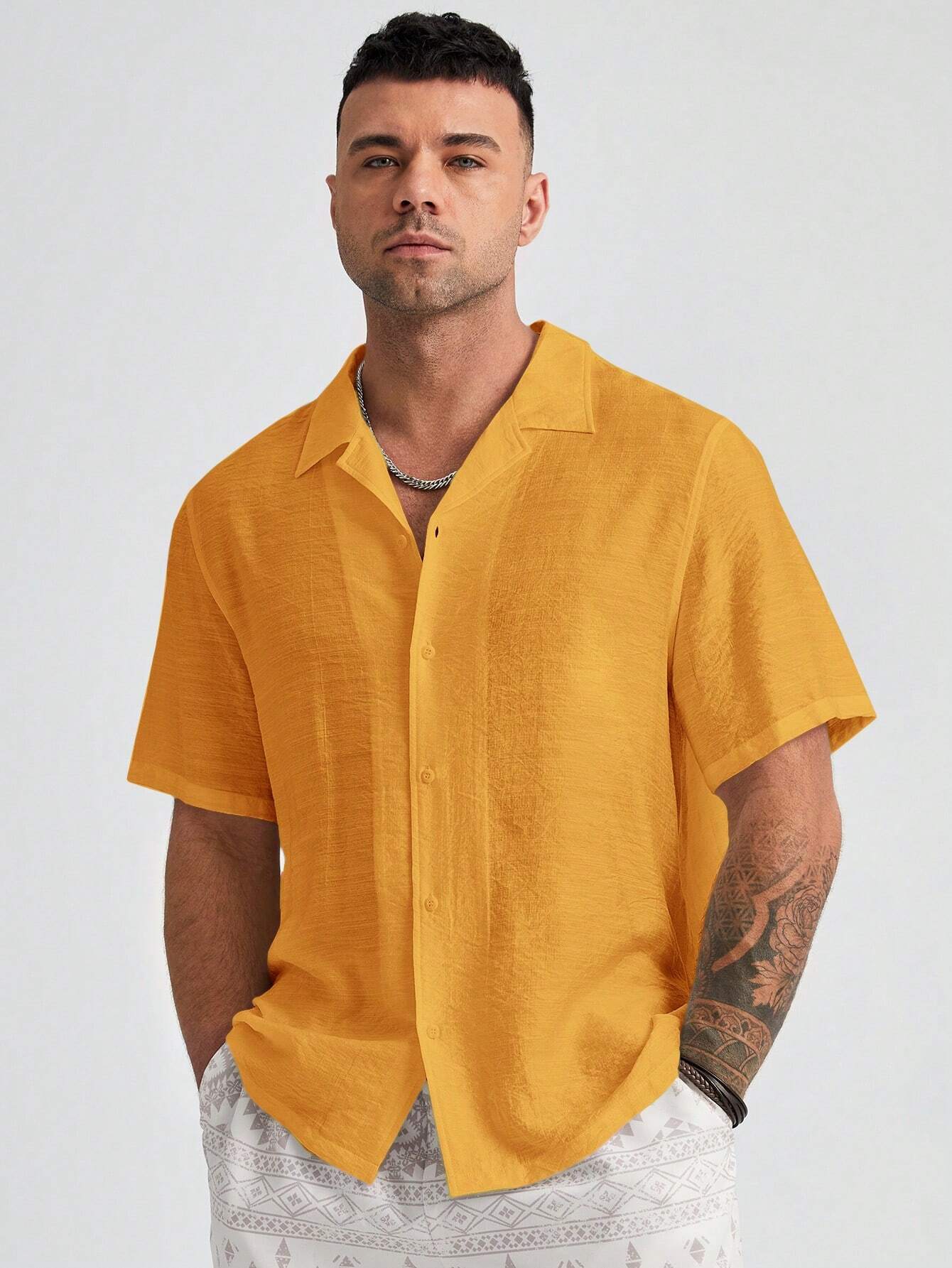 Short Sleeve Button Up Shirt-Vacay Outfit