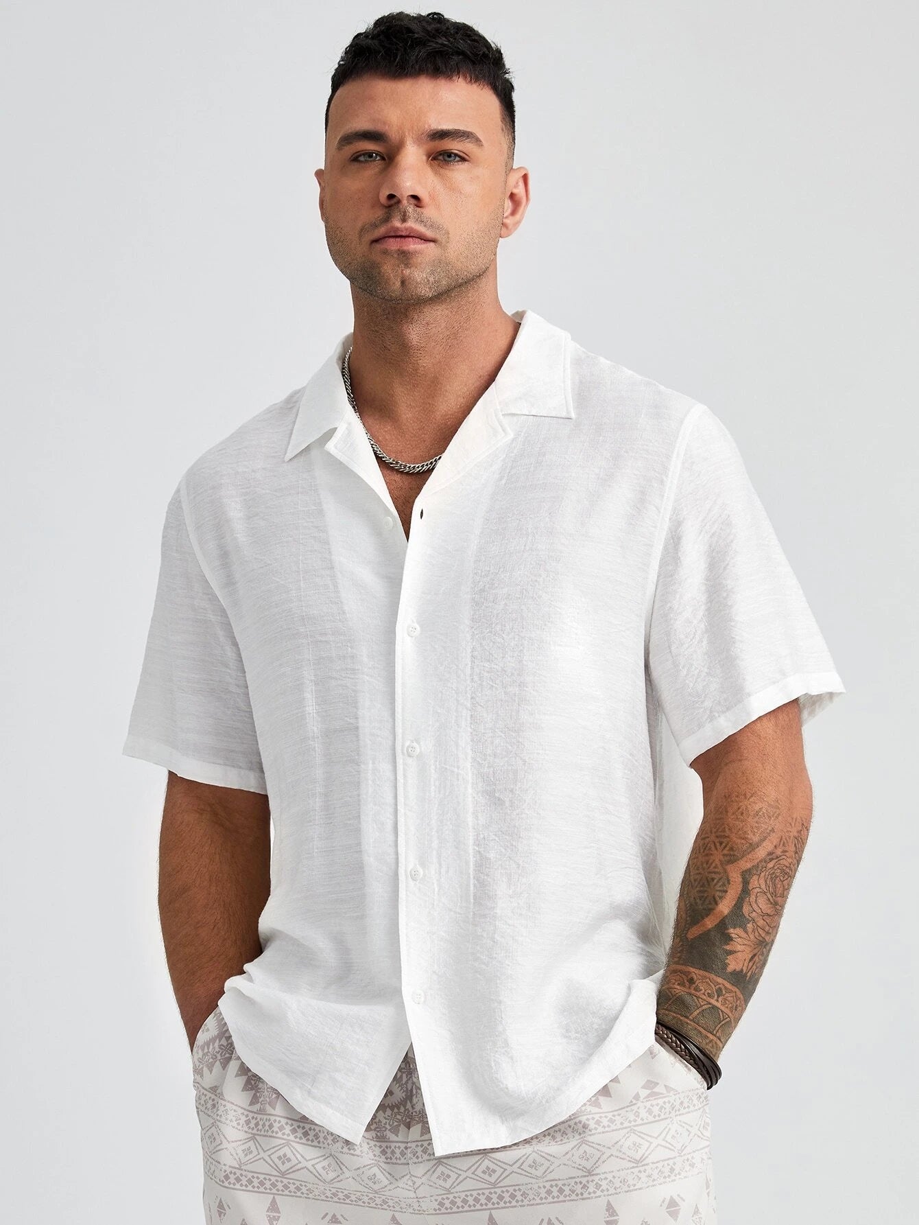 Short Sleeve Button Up Shirt-Vacay Outfit