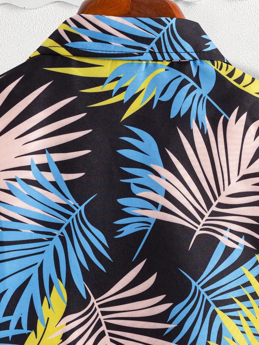Short Sleeve Tropical Print Shirts-Vacay Outfit