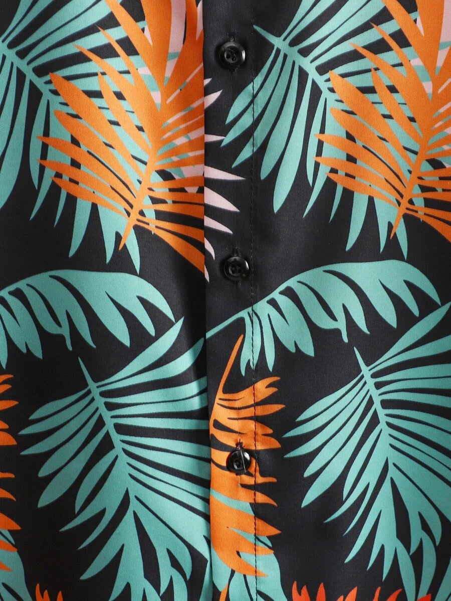 Short Sleeve Tropical Print Shirts-Vacay Outfit