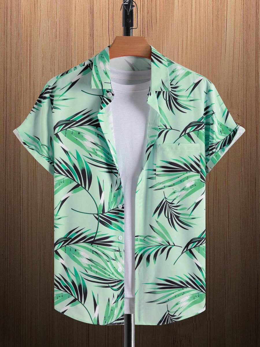 Short Sleeve Tropical Printed Shirts-Vacay Outfit