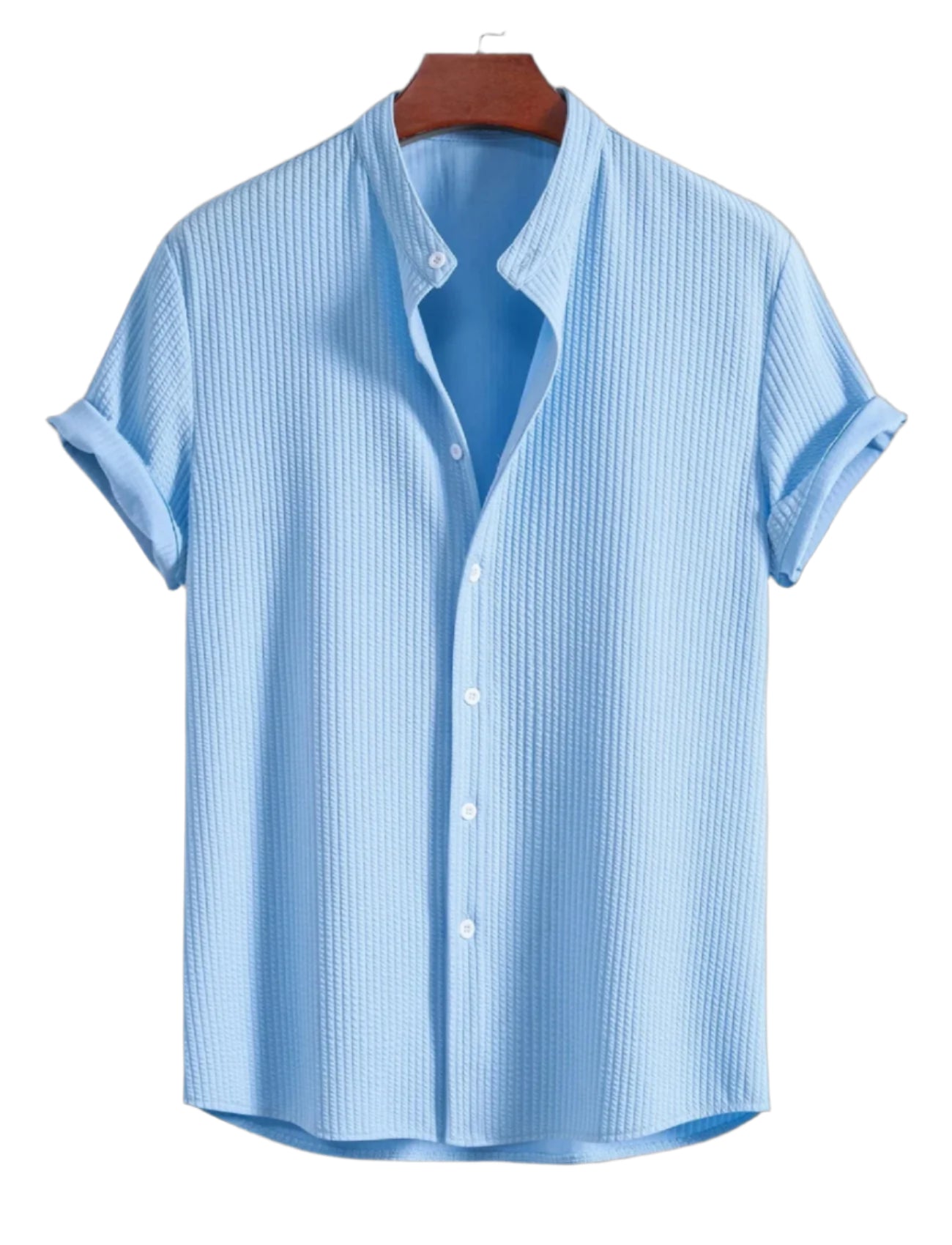 Slim Fit Ribbed Stand Collar Shirt-Vacay Outfit