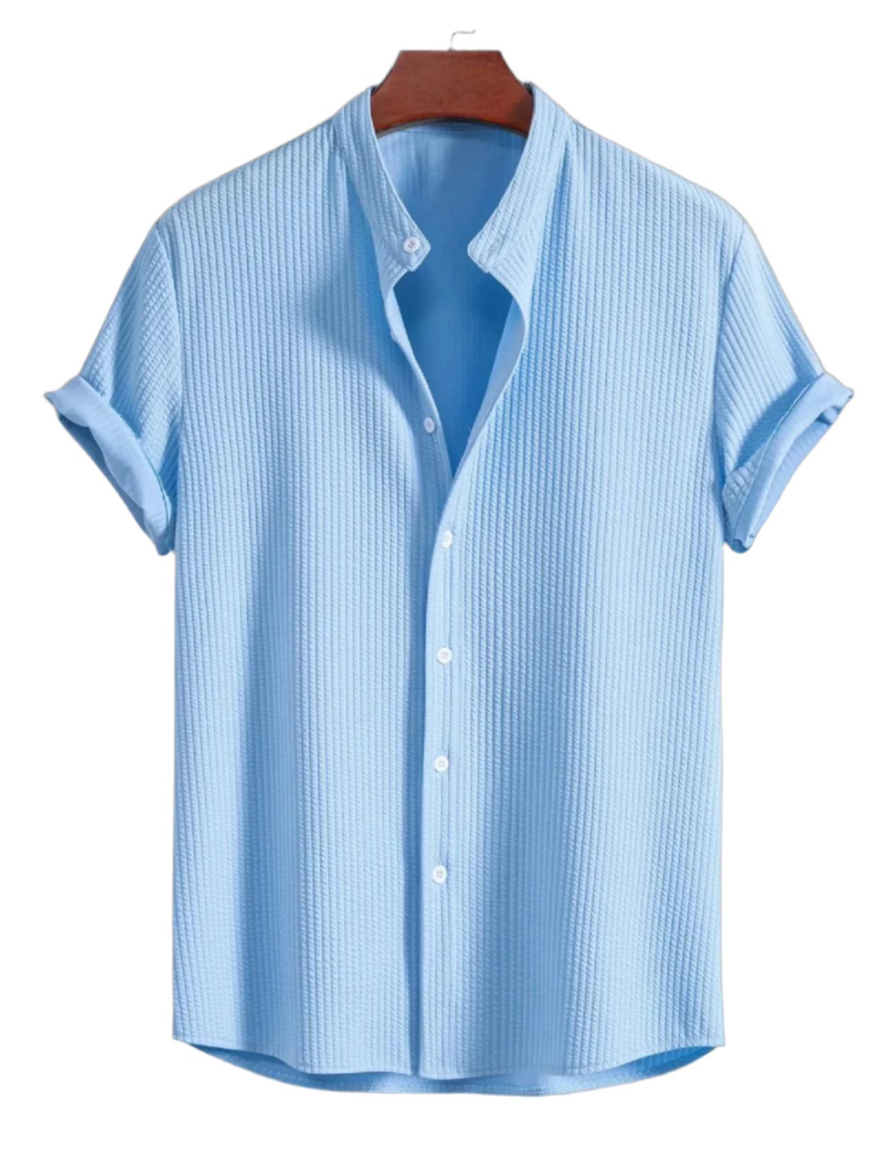 Slim Fit Ribbed Stand Collar Shirt-Vacay Outfit