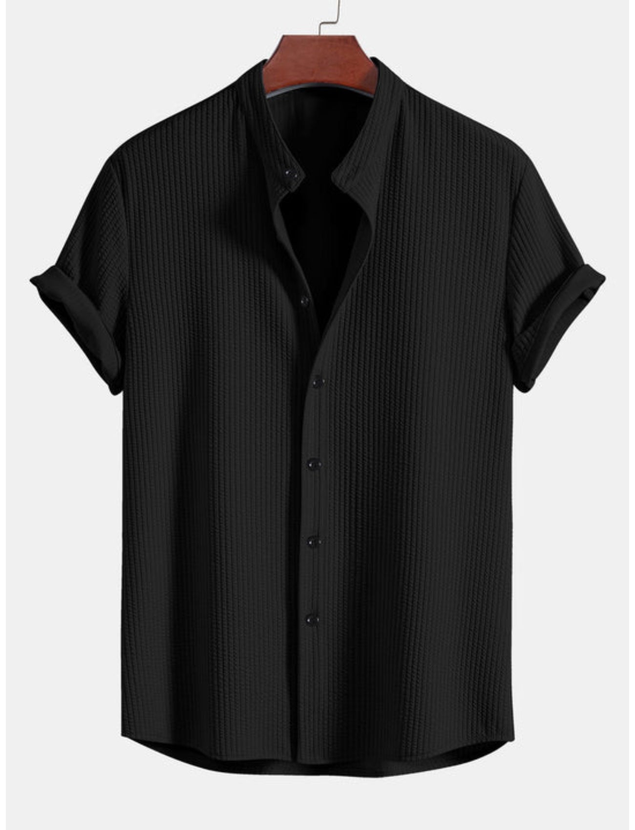 Slim Fit Ribbed Stand Collar Shirt-Vacay Outfit