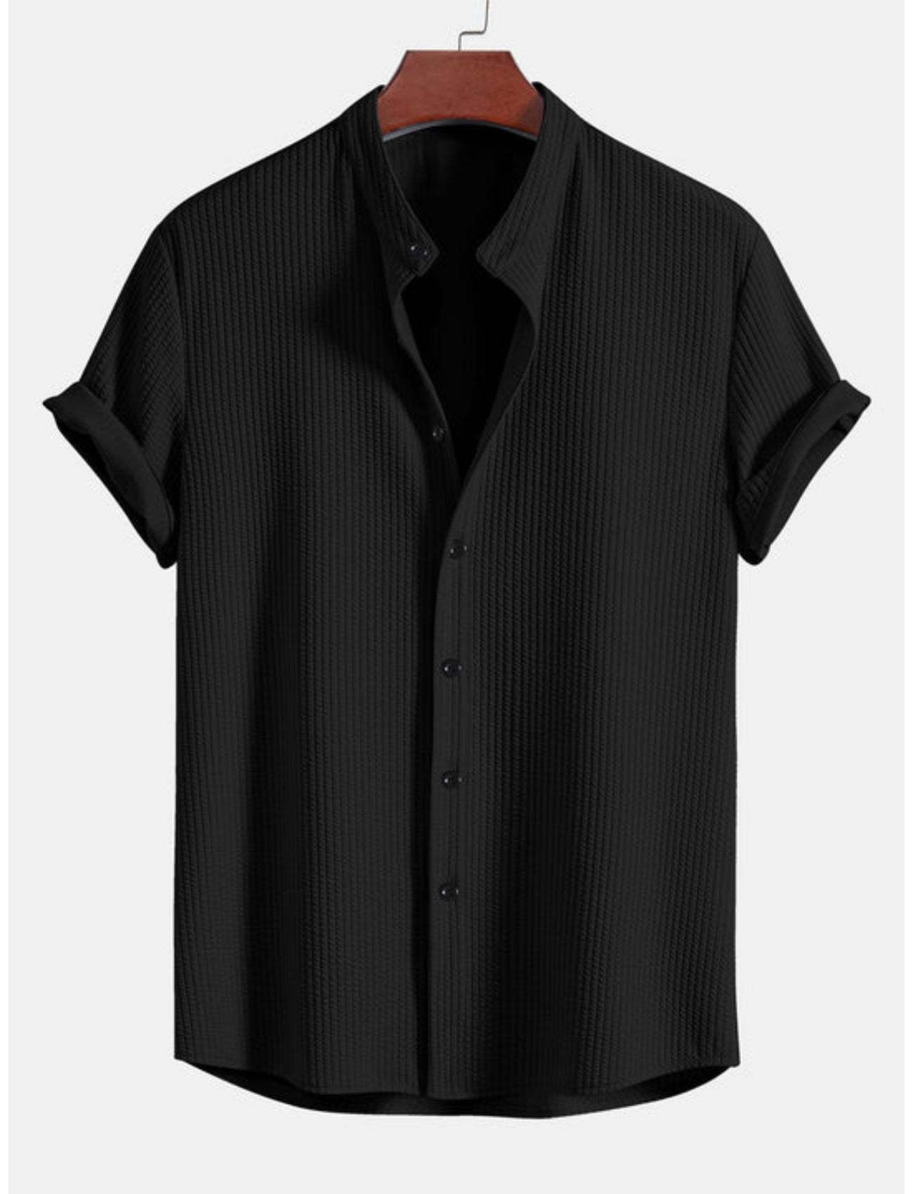Slim Fit Ribbed Stand Collar Shirt-Vacay Outfit