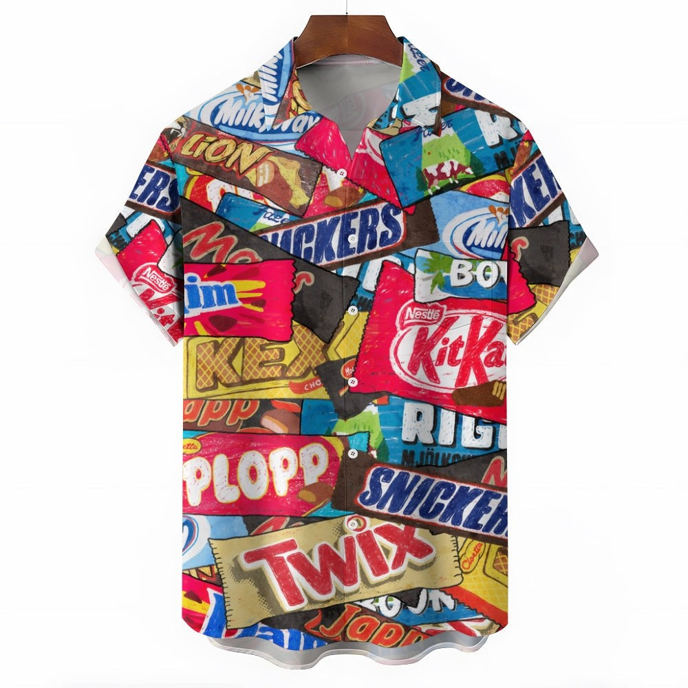 Snack Print Casual Short Sleeve Shirt-Vacay Outfit