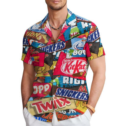 Snack Print Casual Short Sleeve Shirt-Vacay Outfit