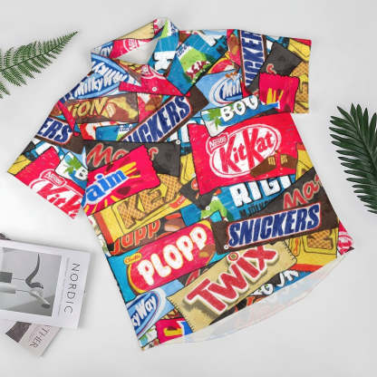 Snack Print Casual Short Sleeve Shirt-Vacay Outfit