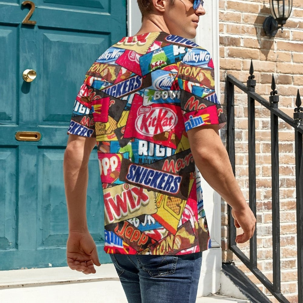 Snack Print Crew Collar Casual T Shirt-Vacay Outfit