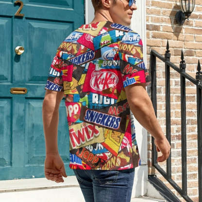 Snack Print Crew Collar Casual T Shirt-Vacay Outfit