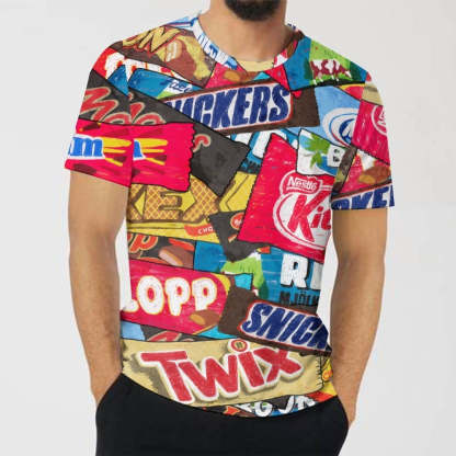 Snack Print Crew Collar Casual T Shirt-Vacay Outfit